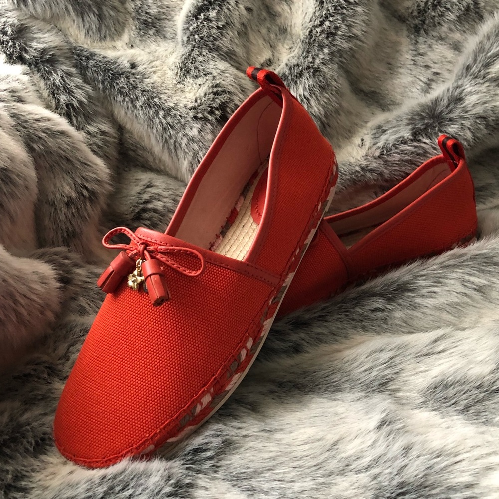 Coach Red Canvas Espadrilles with Leather Tassels Size 38